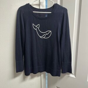 LOFT Navy Sweater with White Whale Design